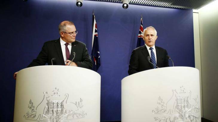 Prime Minister Malcolm Turnbull and Treasurer Scott Morrison field questions about the failed census night. Photo: Daniel Munoz
