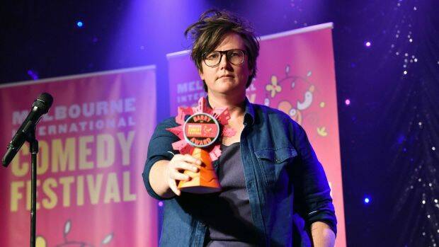 Gadsby with her Barry Award for the most outstanding performance at the 2017 Melbourne International Comedy Festival. Photo: Jim Lee
