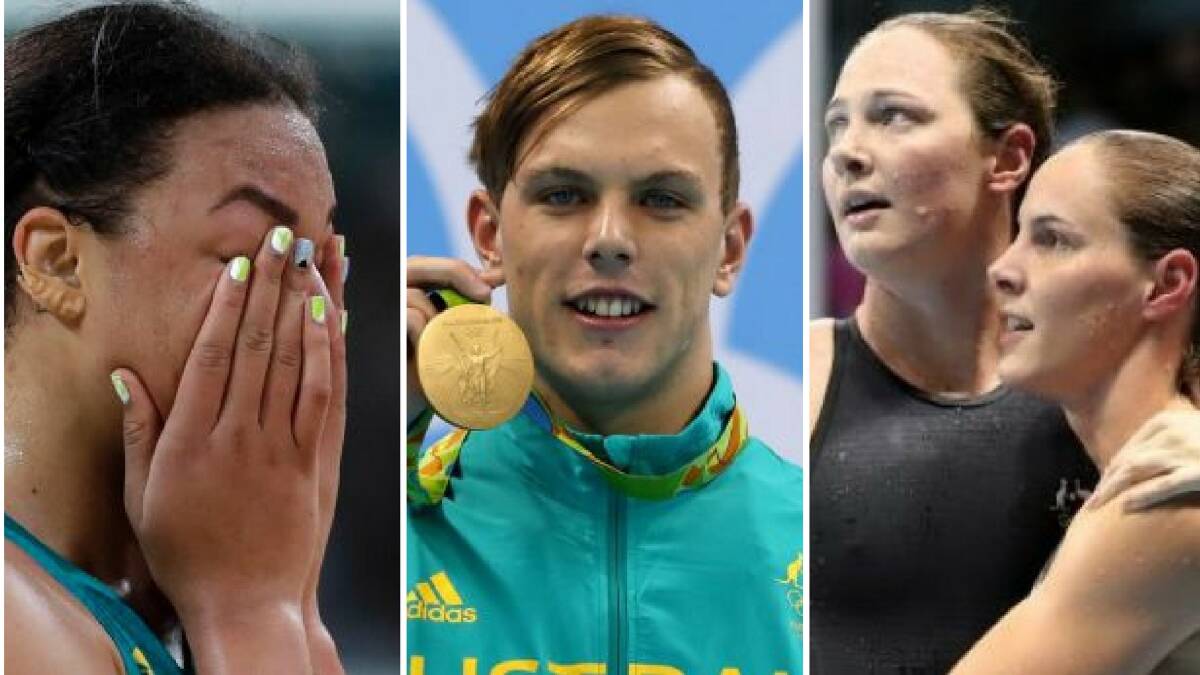 The joy of Kyle Chalmers' gold medal is sandwiched by the pain of Aussie basketballer Liz Cambage and sister swimmers Cate and Bronte Campbell. Pics: Getty Images
