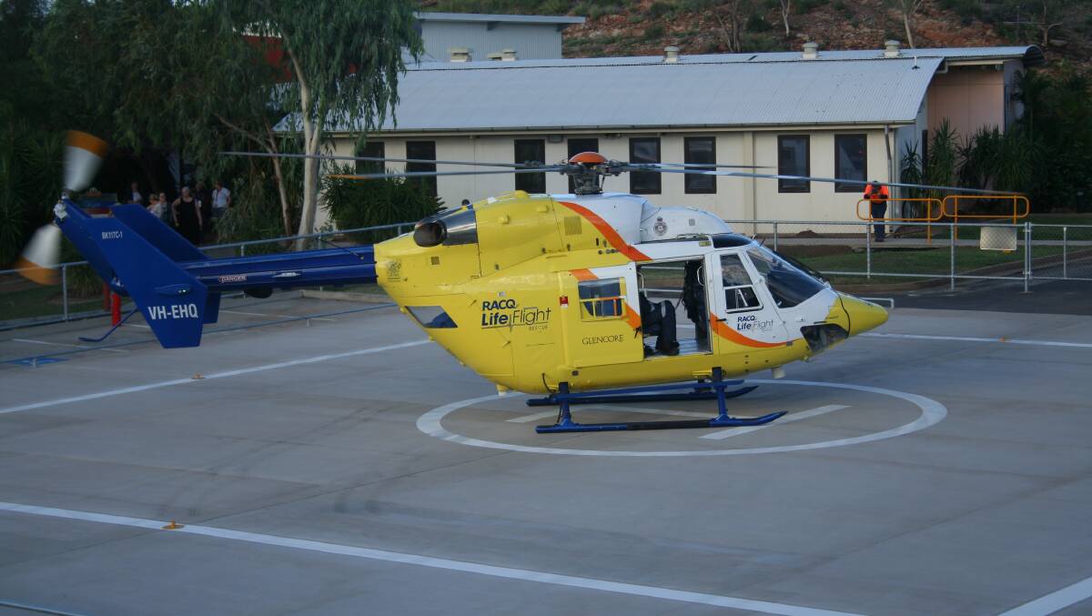 The RACQ LifeFlight Helicopter touching down on the new helipad. Photos: Supplied