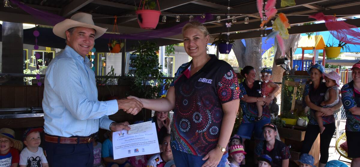HAPPY SMILES: Member for Traeger Robbie Katter shook hands with the Director of Mount Isa Day Nursery and Kindergarten Nat Raggett. Photo: Melissa North