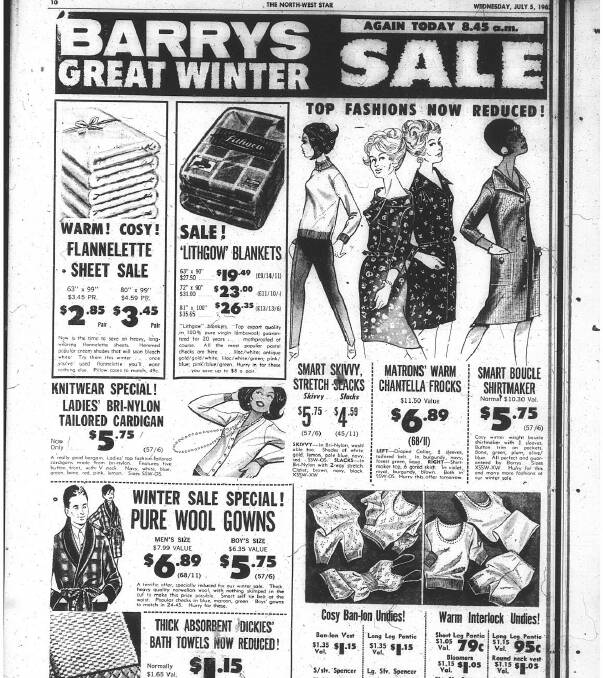 A different time: This advertisement from Barry's department store in Mount Isa is from the time of the change-over of currency to the dollar.