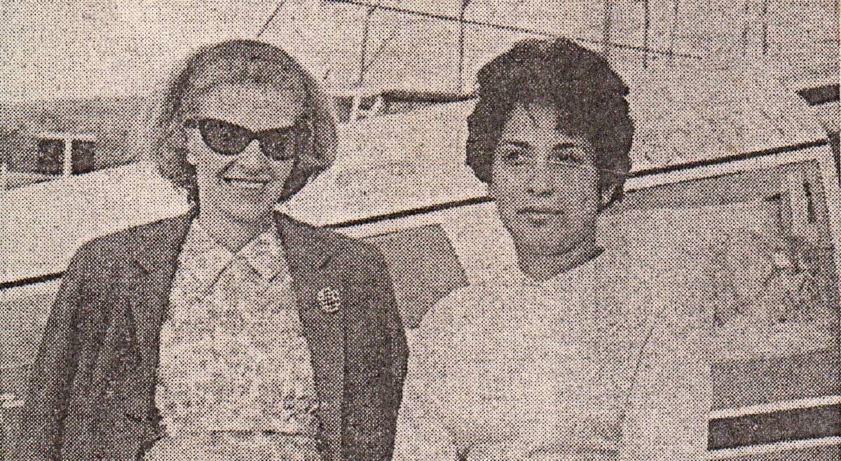 AIR SIDE: Sheila Scott and Mount Isa's Sylvia (Toni) Neville in June 1966.