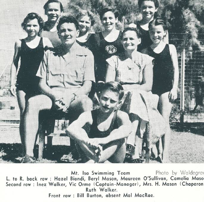 Swimming Stars: Olympian Bill Burton pictured here with the Mount Isa swimming team of 1954. Photographs sourced from MIMAG, AOC, and The North West Star newspaper.