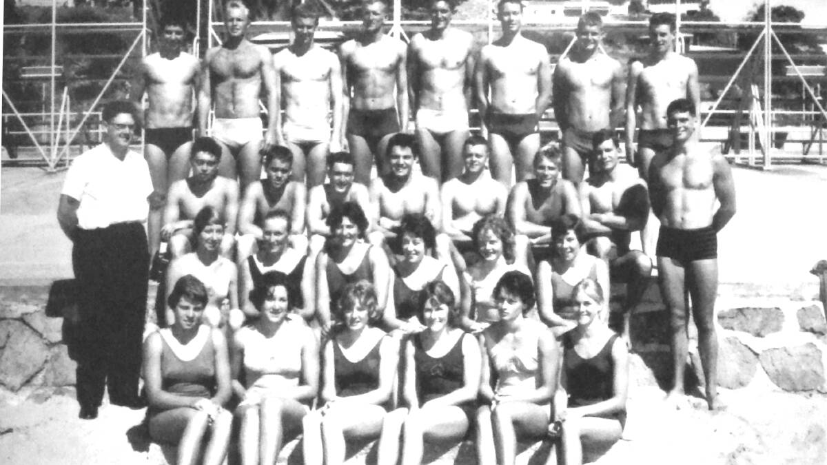 Team: The Australian swimming team for the 1960 Rome olympics featuring Bill Burton second from right on the back row.
