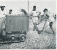 Game on: Gravel shovelling race at the inaugural Apex Trade Exhibition in 1963. Photo: Supplied. 