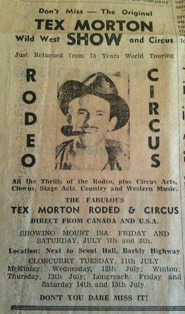 Not to be missed: A poster promoting the Tex Morton show in Mount Isa and Cloncurry in 1961.Photo: Supplied.