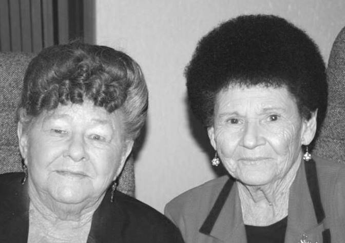 Sisters, Kath Swift and Joyce Nielsen with their identifying hairstyles.