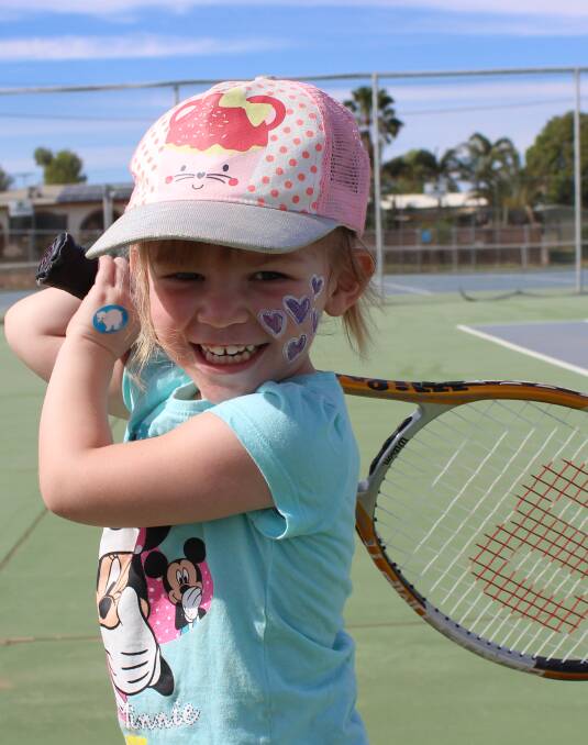 Fun: Scarlett Pritchard, 4, enjoys playing tennis.