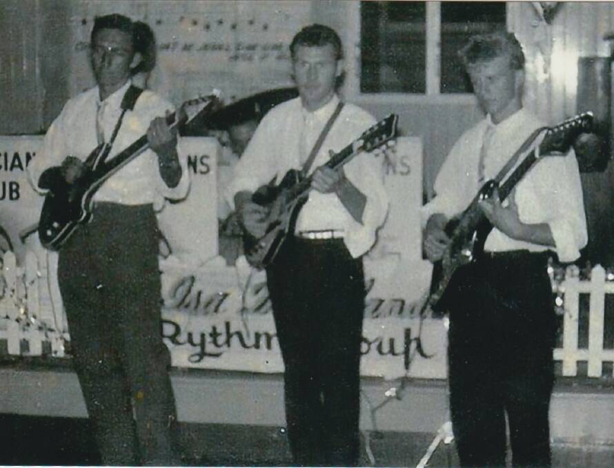 READY TO ROCK: The Four Squares performing in the early 1960s at Hilton Hall in Mount Isa. Picture:Supplied. 