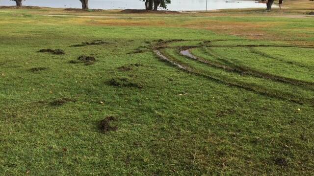 The aftermath of vandals on the lawn of Lake Fred Tritton. Photo: Richmond Shire Council.