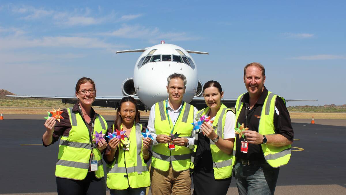 ZERO TOLERANCE: Aviation Regulatory Compliance Officer Jenelle Robartson, Administration Manager Lizette Quinlan, Chief Operating Officer Kevin Gill, Qantas Manager, Ashleigh Trenerry and Mount Isa Airport Manager, Nigel Rieck.
Photo: Samantha Walton.
