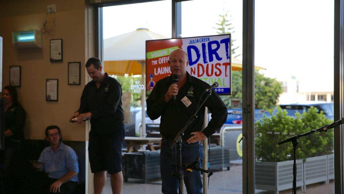 LAUNCH: Julia Creek Dirt n Dust president, Stephen Malone, thanks all the supporters of the event. Photo supplied.