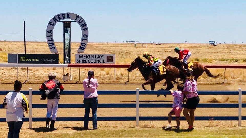 RACE ONE: Sleeping Staellite ridden by Rachel Shred wins one length ahead of Sciolta ridden by Tim Brummell. Photo supplied.