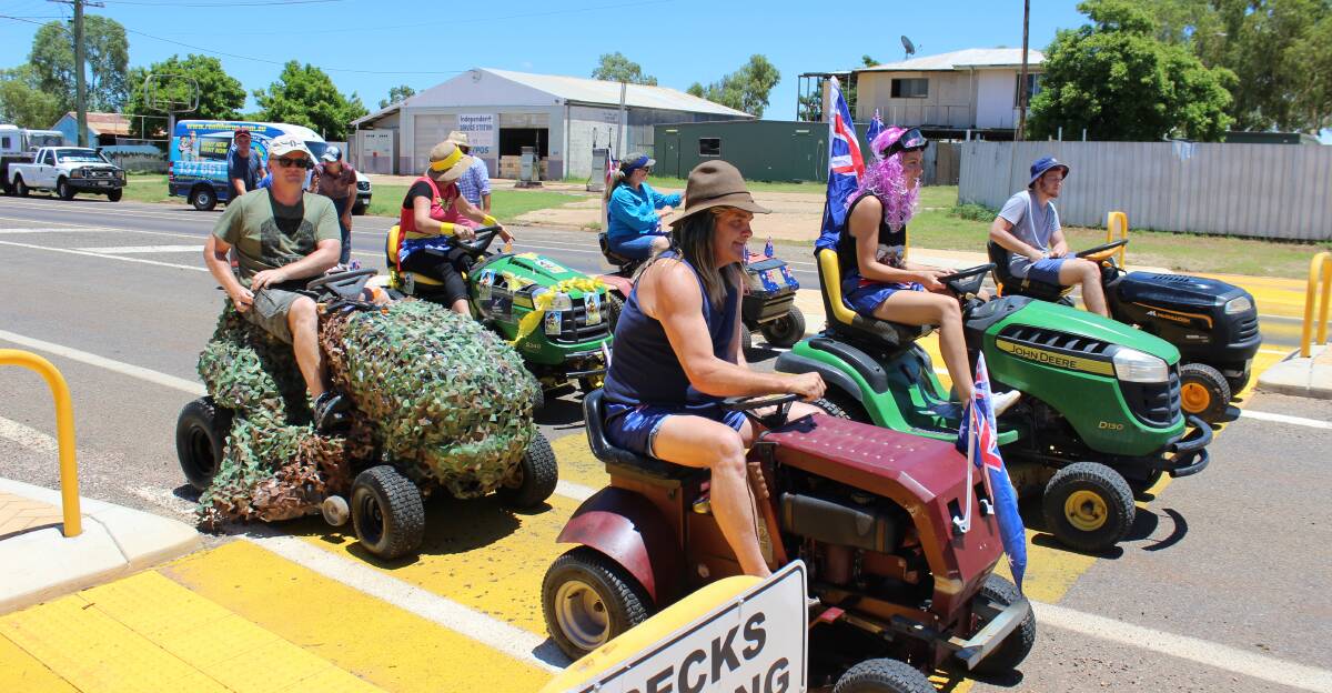READY: Camooweal racers line up for the Great Australia Day Lawn Mower Races. Photo: Samantha Walton.