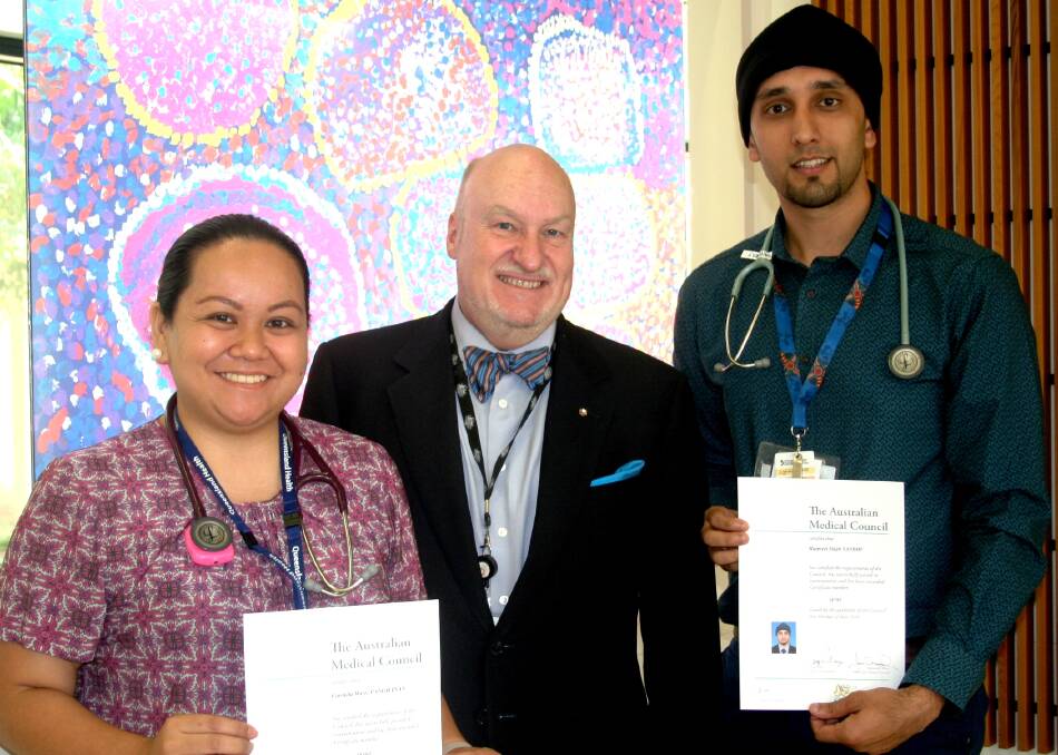 Dr Carmela Pangilinan, Associate Professor Alan Sandford, and Dr Harpreet Sandhu with their AMC certificates.