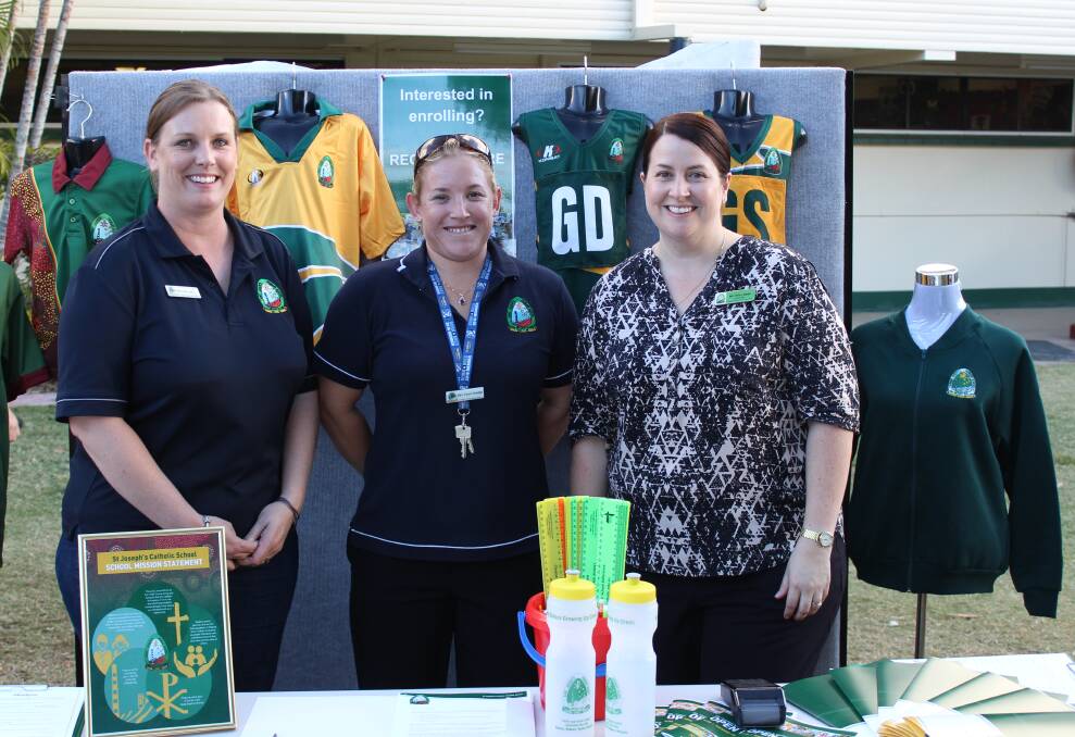 STANDING PROUD: Administration officers Bree Kleiman and Taryn Dredge with Prinicpal Helen Wade at the St Joseph's Open Day. Photo: Samantha Walton 