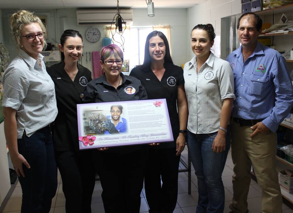 ONE YEAR ON: The North West Veterinary Clinic displayed a memorial plaque within the office to remember vet, Roobiny Sivananthan. Photo: Samantha Walton.
