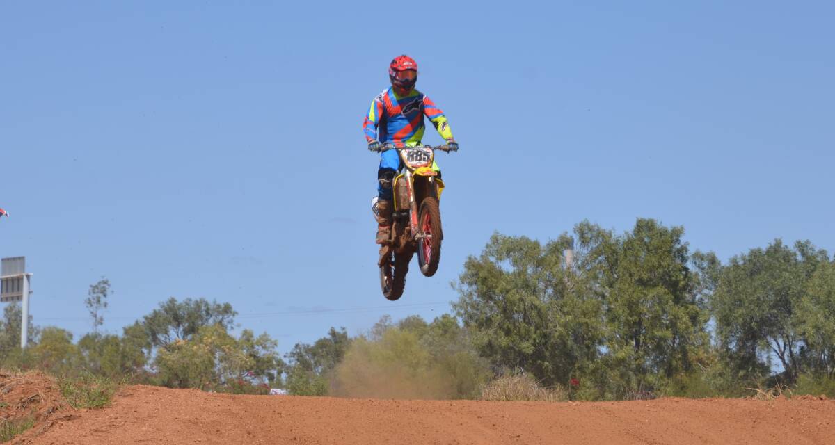 AIR TIME: Graeme Bartley flies high in the MX Round 1 event in Mount Isa on Sunday. Photo: Derek Barry