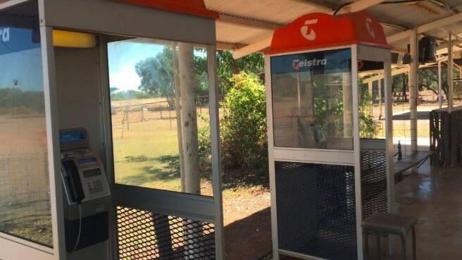 These phonebooths at Burke and Wills Roadhouse may become obsolete now the roadhouse has been upgraded in the Mobile Black Spot program. Photo: Derek Barry
