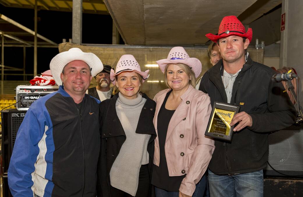 FLASHBACK: Local celebrities Jac and Shaz present the Peoples Choice Award to exhibitors the NQ Group at the 2015 MineX Rodeo Closing Function. Photo: supplied.