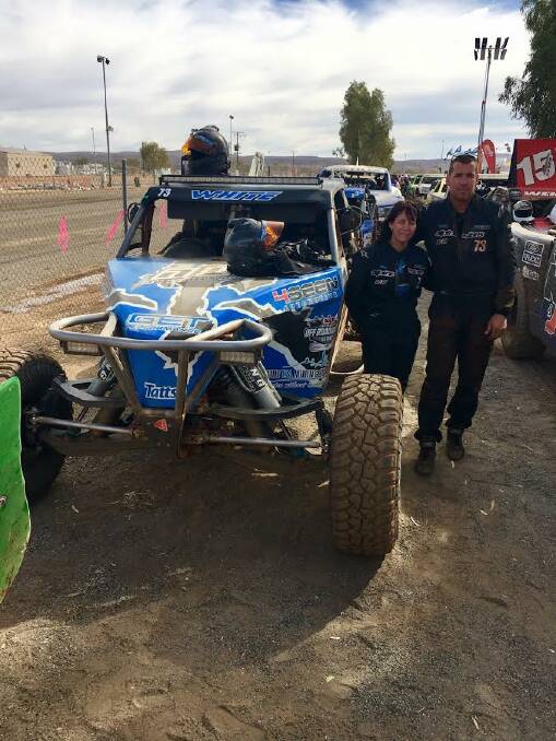 Katie Schrodter and Paul White at the end of the Finke Desert race.