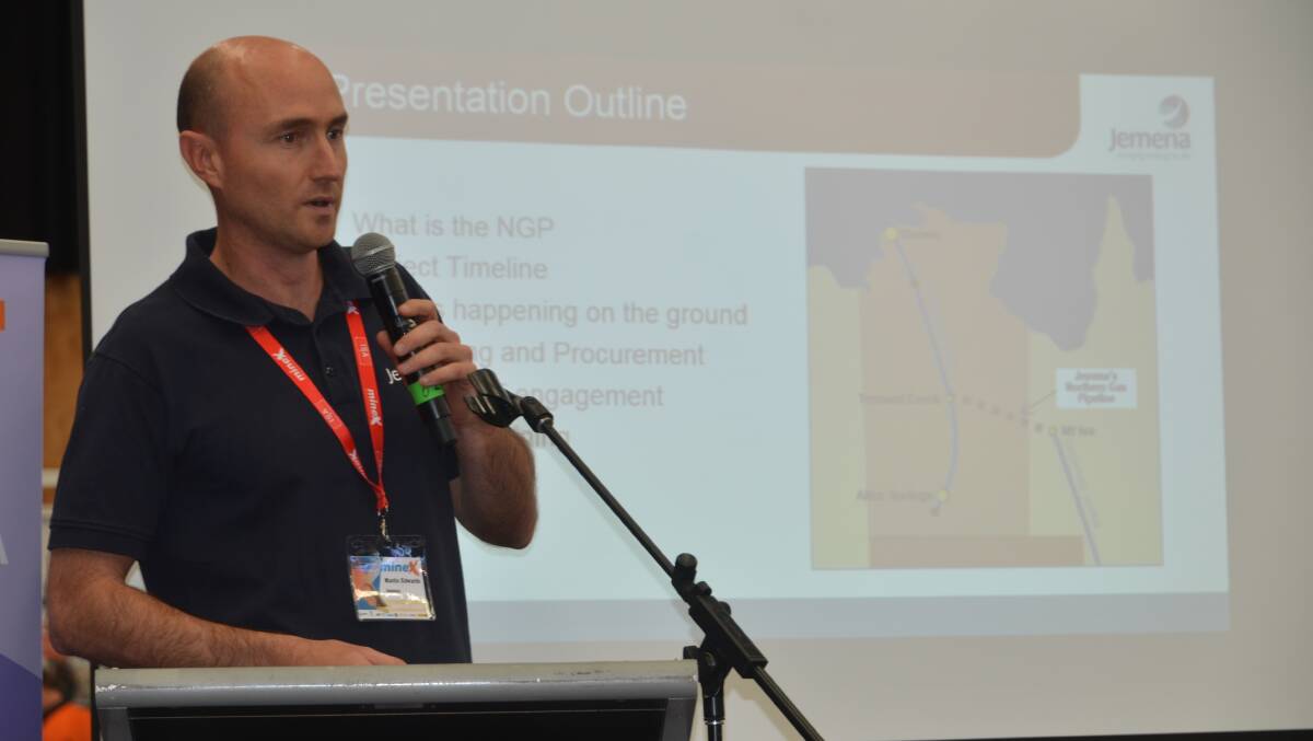 Jemena local industry participation coordinator Martin Edwards gives an update on the Northern Gas Pipeline at Minex on Tuesday.