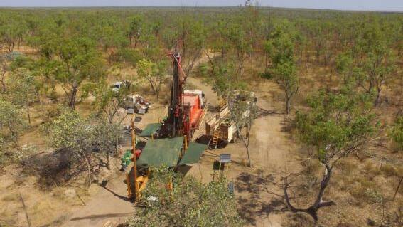 A drill rig digs one of the holes at Walford Creek earlier this month. Photo: contributed.