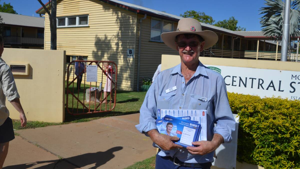 LNP's Ronald Bird campaigns on election day in Mount Isa.