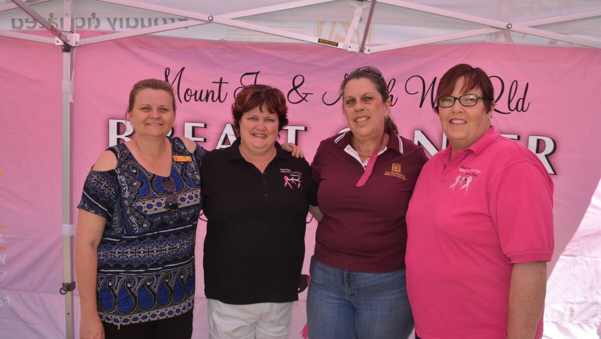 Lyn White (Zonta), Tania Gilmore (North West Breast Cancer Support Group), Joy Strain (Zonta) and Tania Olsen (North West Breast Cancer Support Group) enjoy the new shade tent Zonta has donated.
