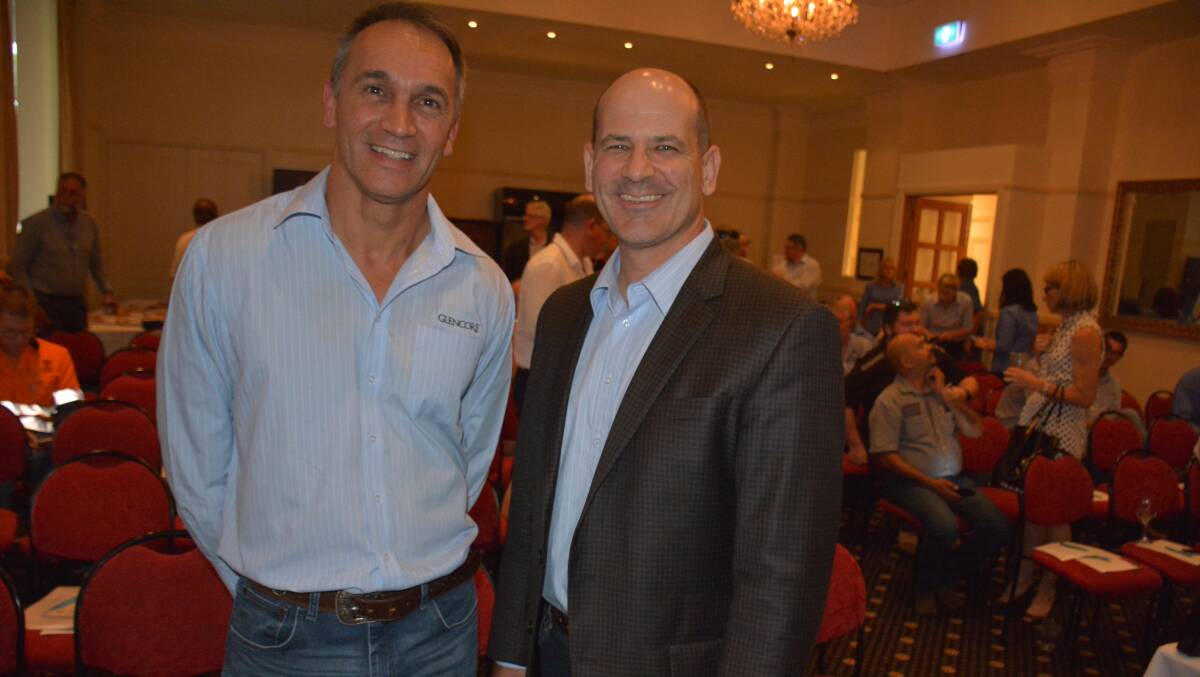 Chief Operating Officer for Glencore' Glencore’s Australian Copper Assets Mike Westerman with his zinc counterpart Greg Ashe at the Mount Isa community consultation last week (Photo: Chris Burns).