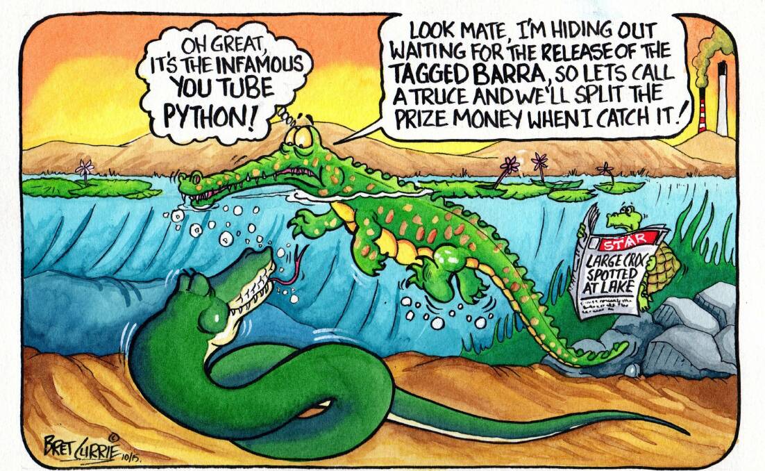 SNAKES ALIVE: Cartonnist Bret Currie imagines all sorts of beasts at Lake Moondarra.