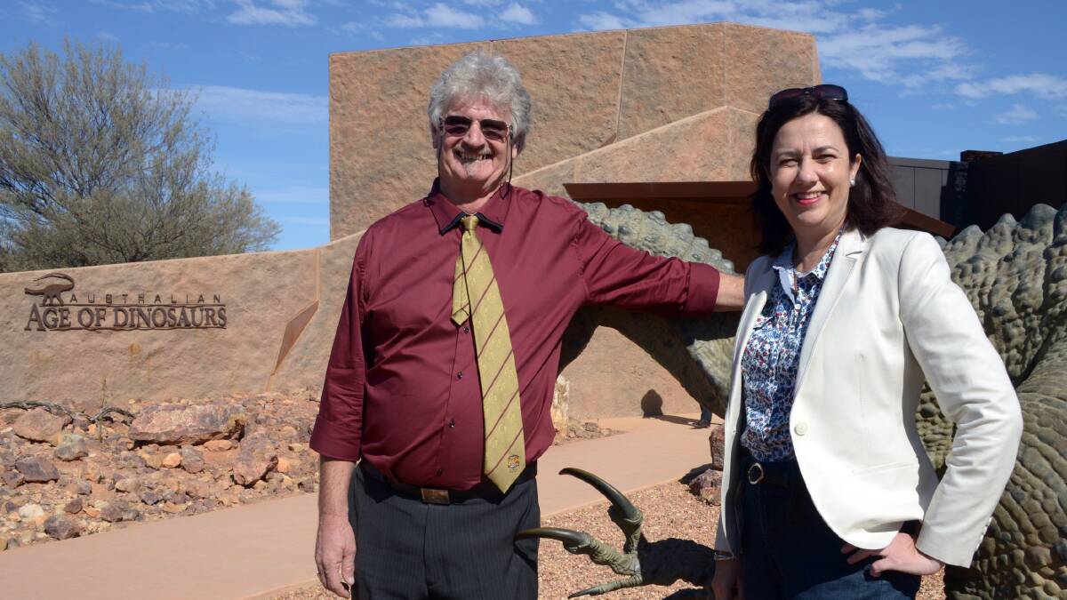 Cr Butch Lenton and Premier Annastacia Palaszczuk at the Australian Age of Dinosaurs Museum in Winton.