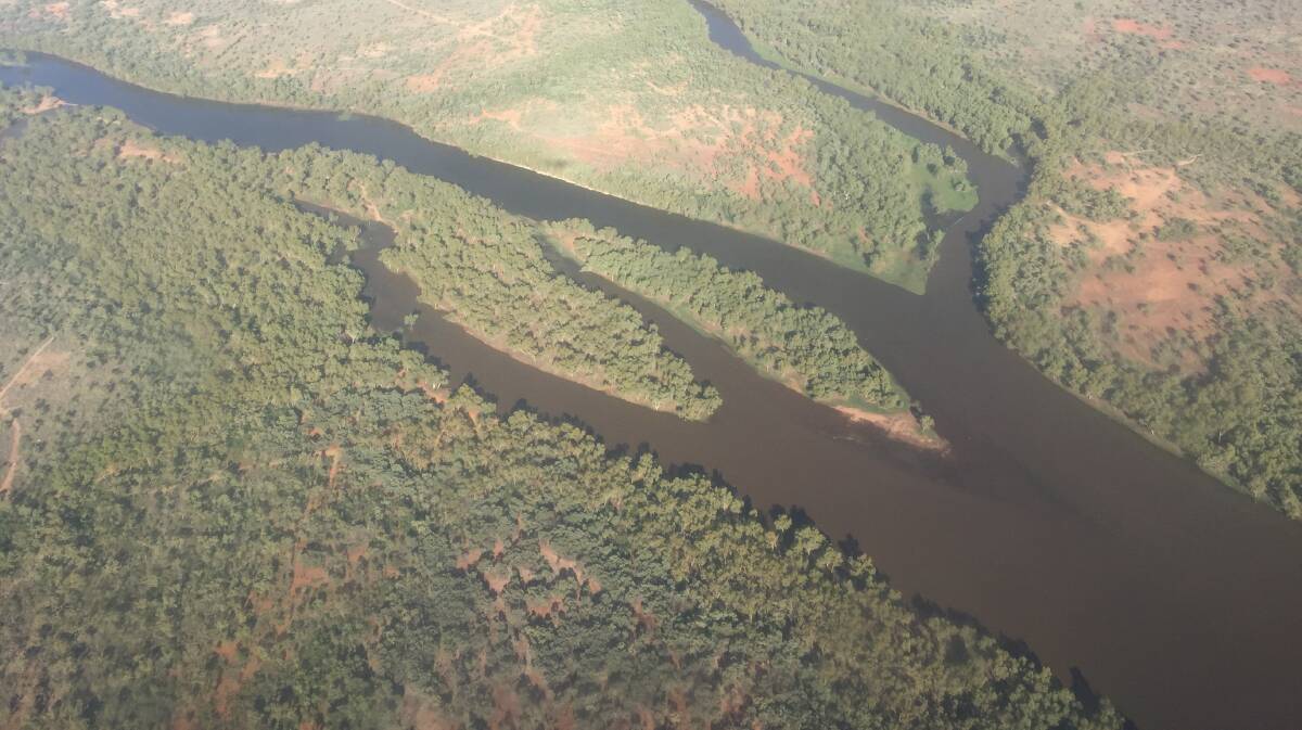 TOP UP: Plenty of water in the Leichhardt River as seen from the air near Moondarra Junction. Photo: Derek Barry