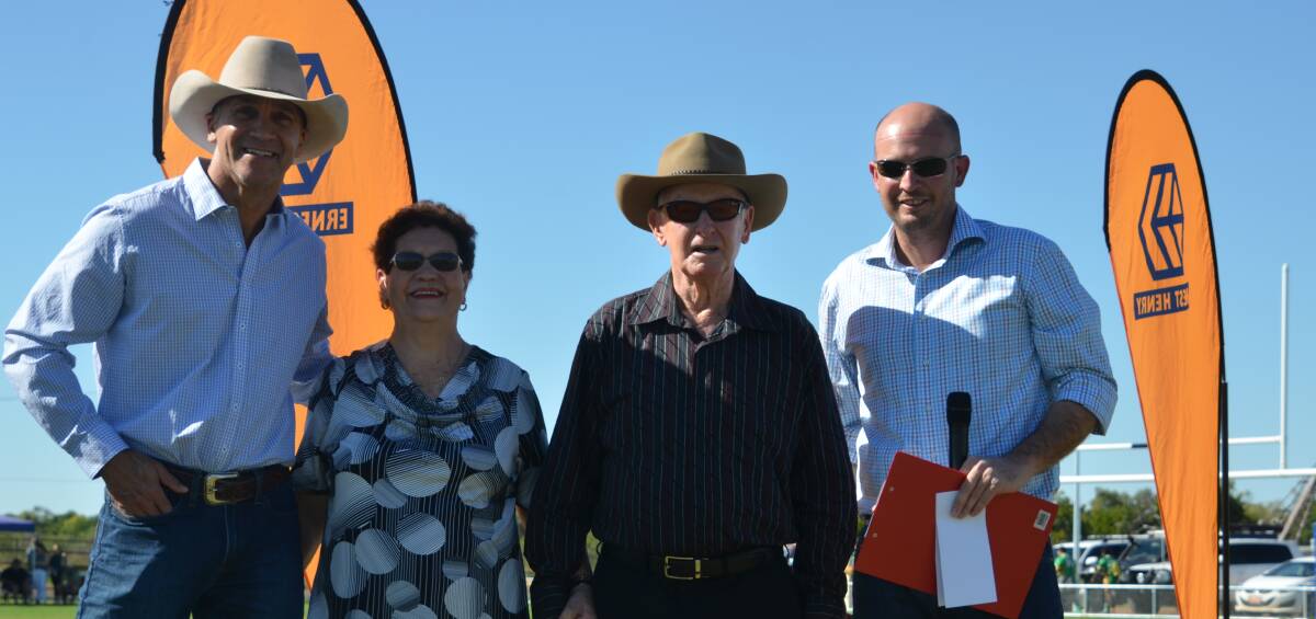 CELEBRATE: Glencore's Mike Westerman, Voney and Eddie Lee and Mayor Greg Campbell officially open the Eddie Lee Field in Cloncurry on Saturday. Photo: Derek Barry