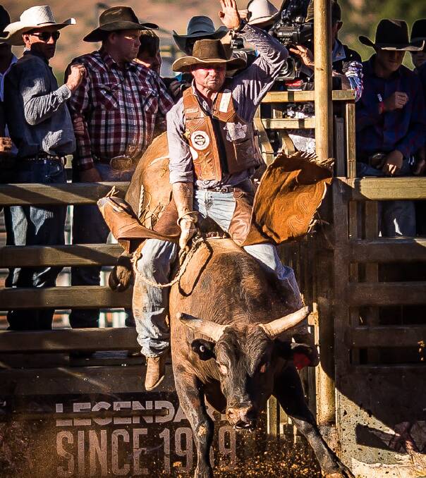 BOOYAH: Former Mount Isa cowboy Mark Lamberth on 'Booh Yeh' in the final of the Open Bull Ride. Lamberth is expected to be back challenging for honours again this year.