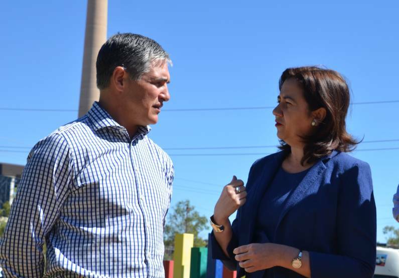 Premier Annastacia Palaszczuk, seen here in Mount Isa with local member Robbie Katter, has called the election for November 25.