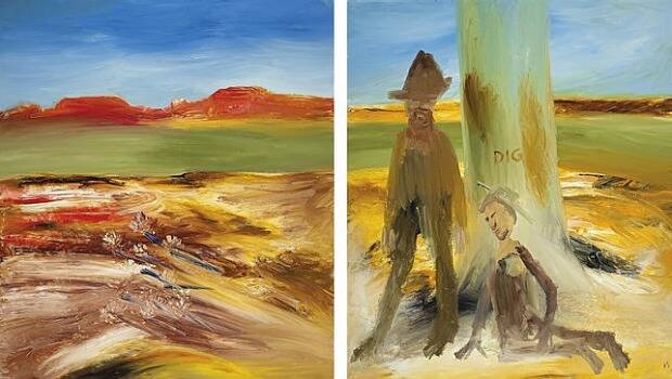 Two frames from Sidney Nolan’s 1985 triptych Dig (Burke and Wills). Photo: Fairfax Media

 