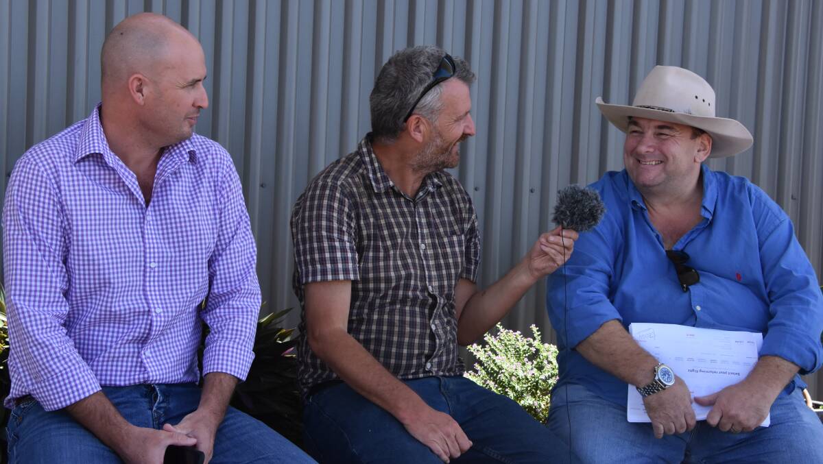 PLANE TALKING: Mayor Greg Campbell, editor Derek Barry and Hamish Griffin talk on Elevenses at Cloncurry Airport, Tuesday. Photo Lydia Lynch.