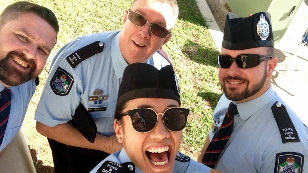BANG ON: QPS pipe and drum selfie in Normanton. Photo:supplied.
