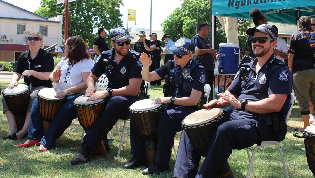 Drummers at the White Ribbon Day event in Mount Isa.