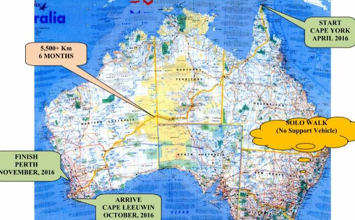 John Olsen's diagonal walk across Australia looks daunting as a quick glance at a map will confirm.