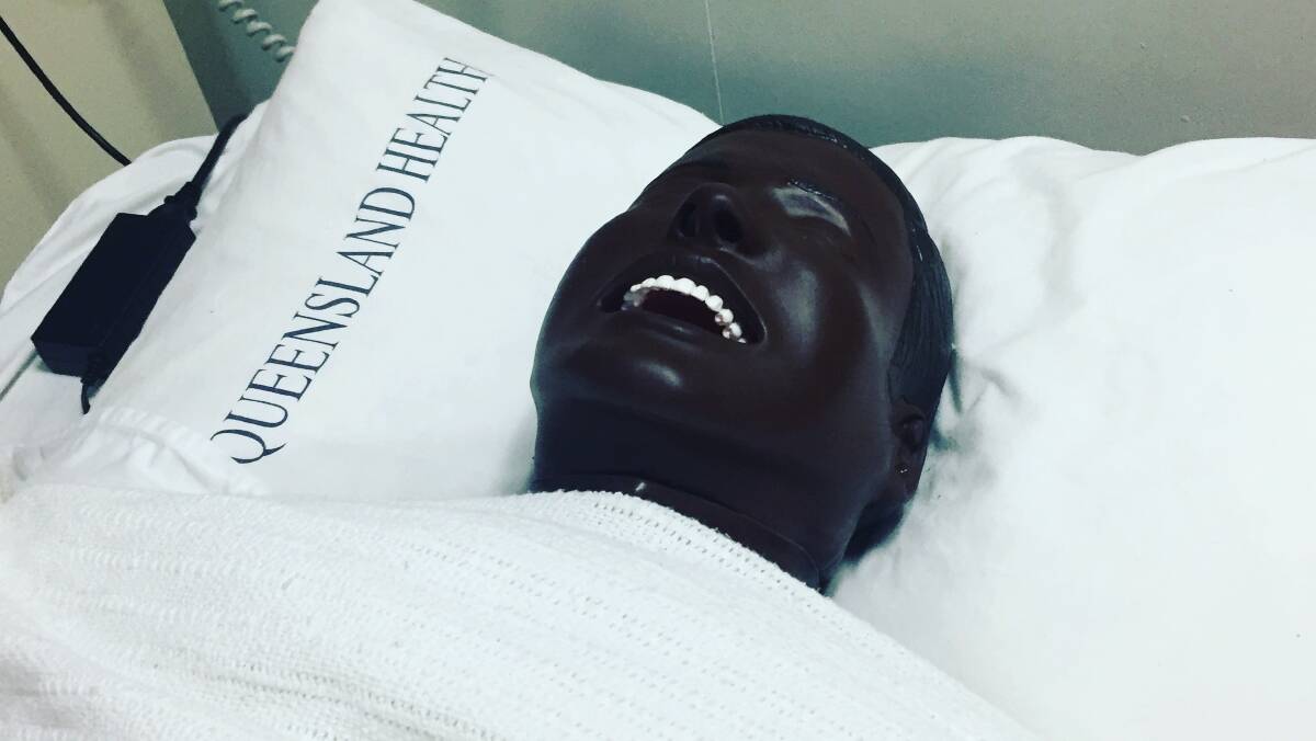 CRASH TEST: The dummy at James Cook Uni's Cloncurry nursing campus still raises a smile despite being "hospitalised". Doesn't need dental work either. Photo: Derek Barry
