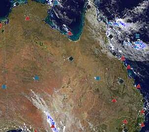 The national weather loop shows clouds off the Queensland coast.