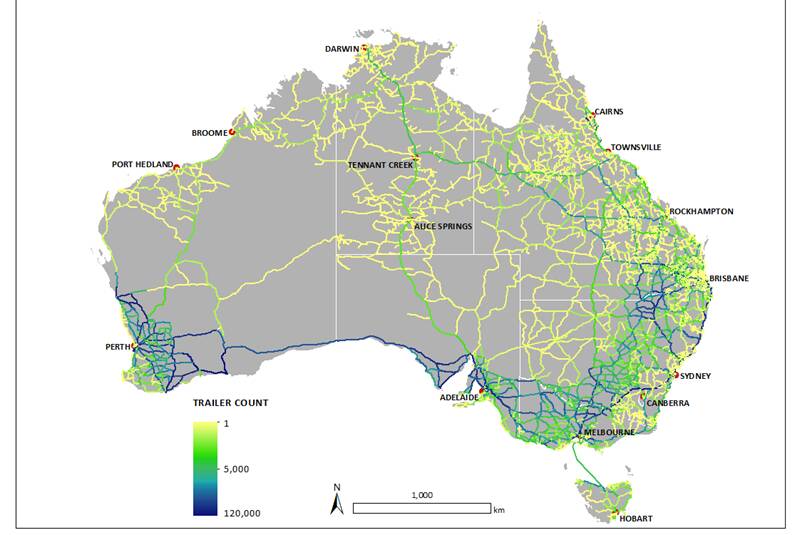 TraNSIT is used to map the truck movements of cattle and more than 95 per cent of agriculture transport Australia-wide. Image: CSIRO.