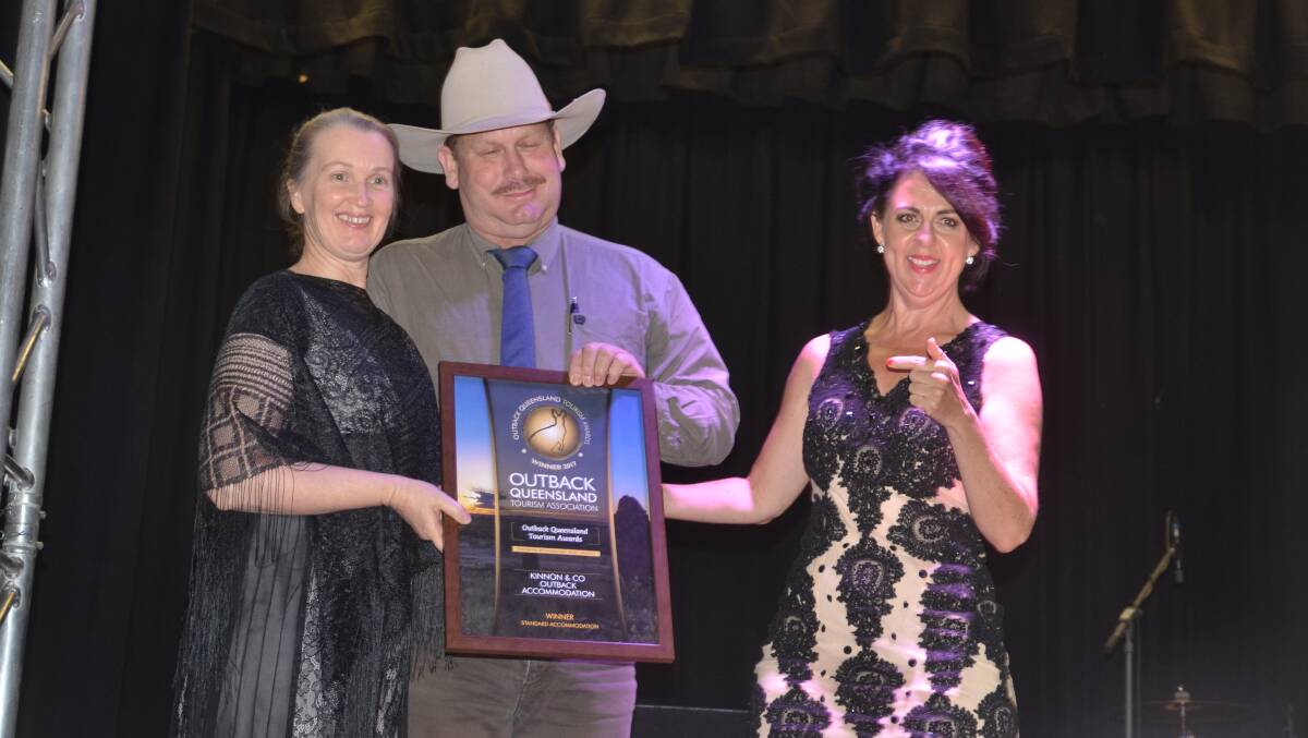 IT'S THEM: Country star Tania Kernaghan points the finger to Kinnon and Co which won the accommodation section at the recent Outback Tourism Awards in Cloncurry. 