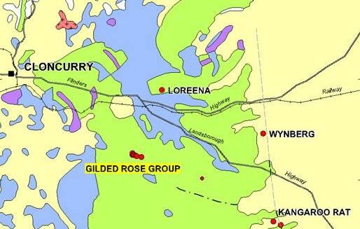 Gilded Rose is south-east of Cloncurry. Mt Freda not shown on this map is further south.