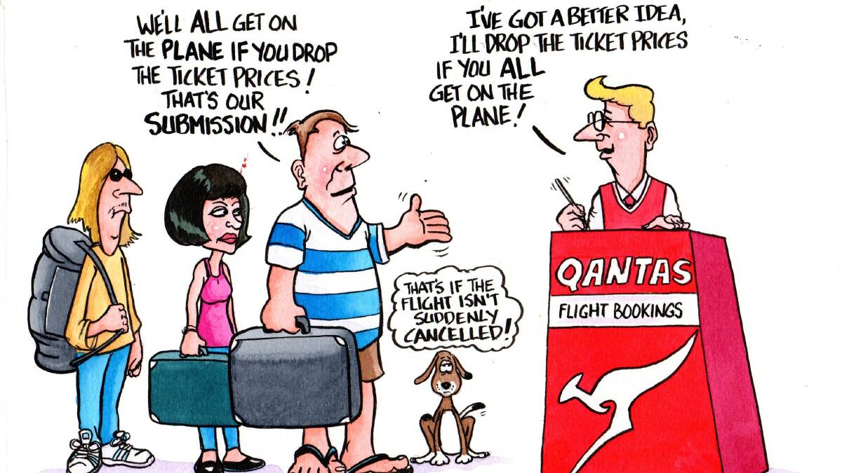 Our cartoonist Bret Currie makes his own "submission" to the regional and rural airline fares inquiry. 