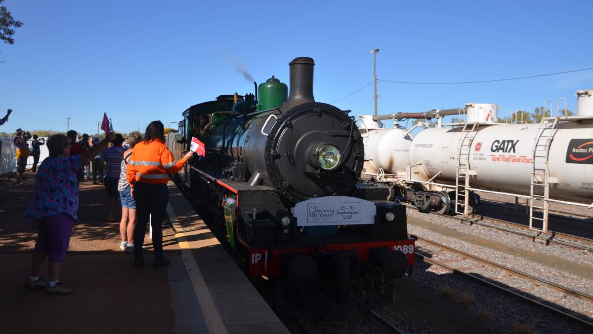 The steam train arrives in Cloncurry.