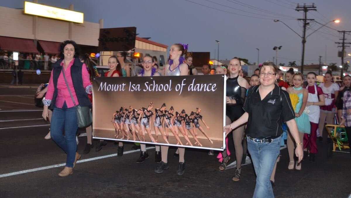 Mount Isa School of Dance take part in the street parade on the Wednesday of Rodeo Week.